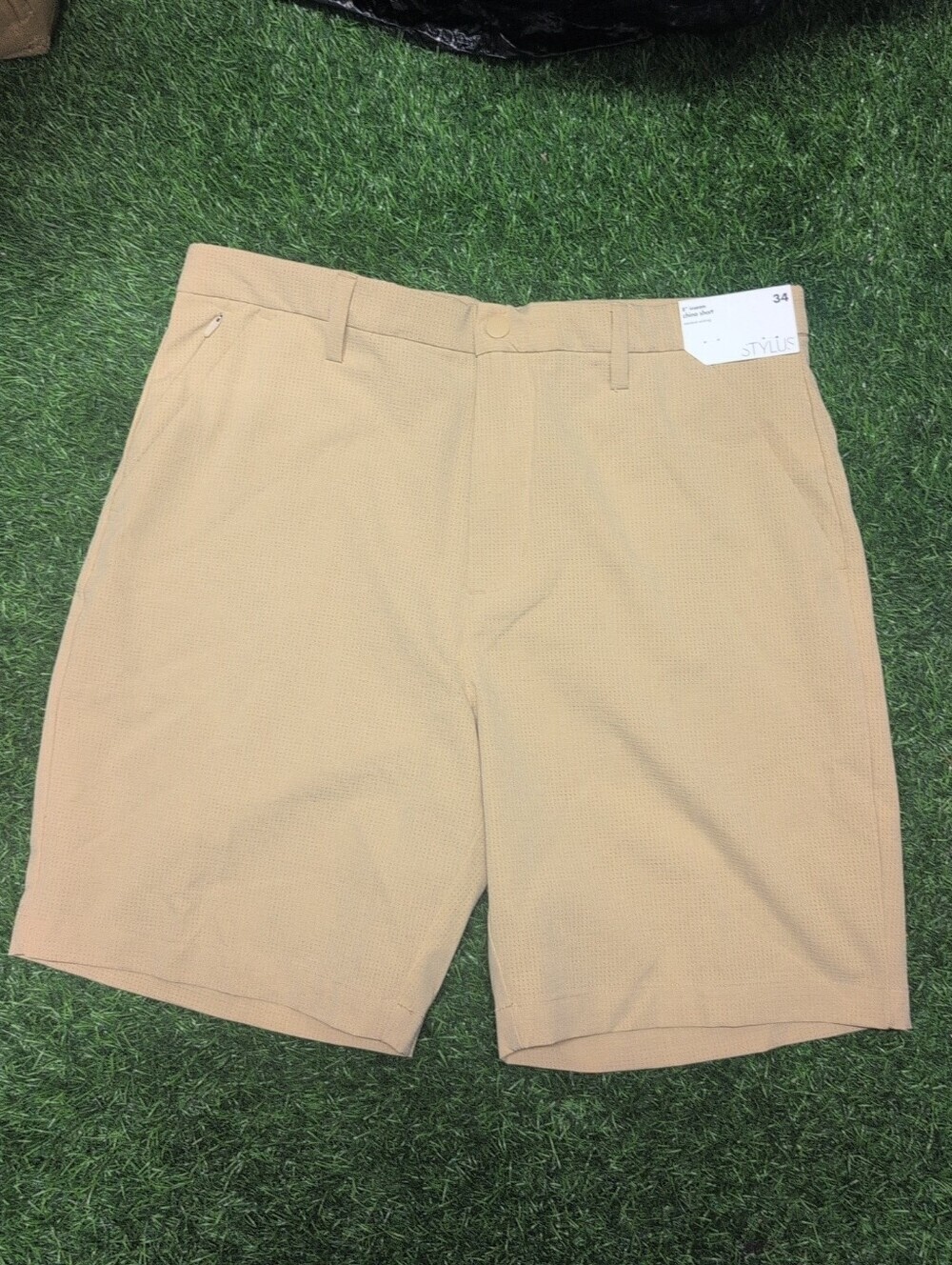 jcpenney Men's Khaki Flat-Front Performance Chino Shorts Size 34
